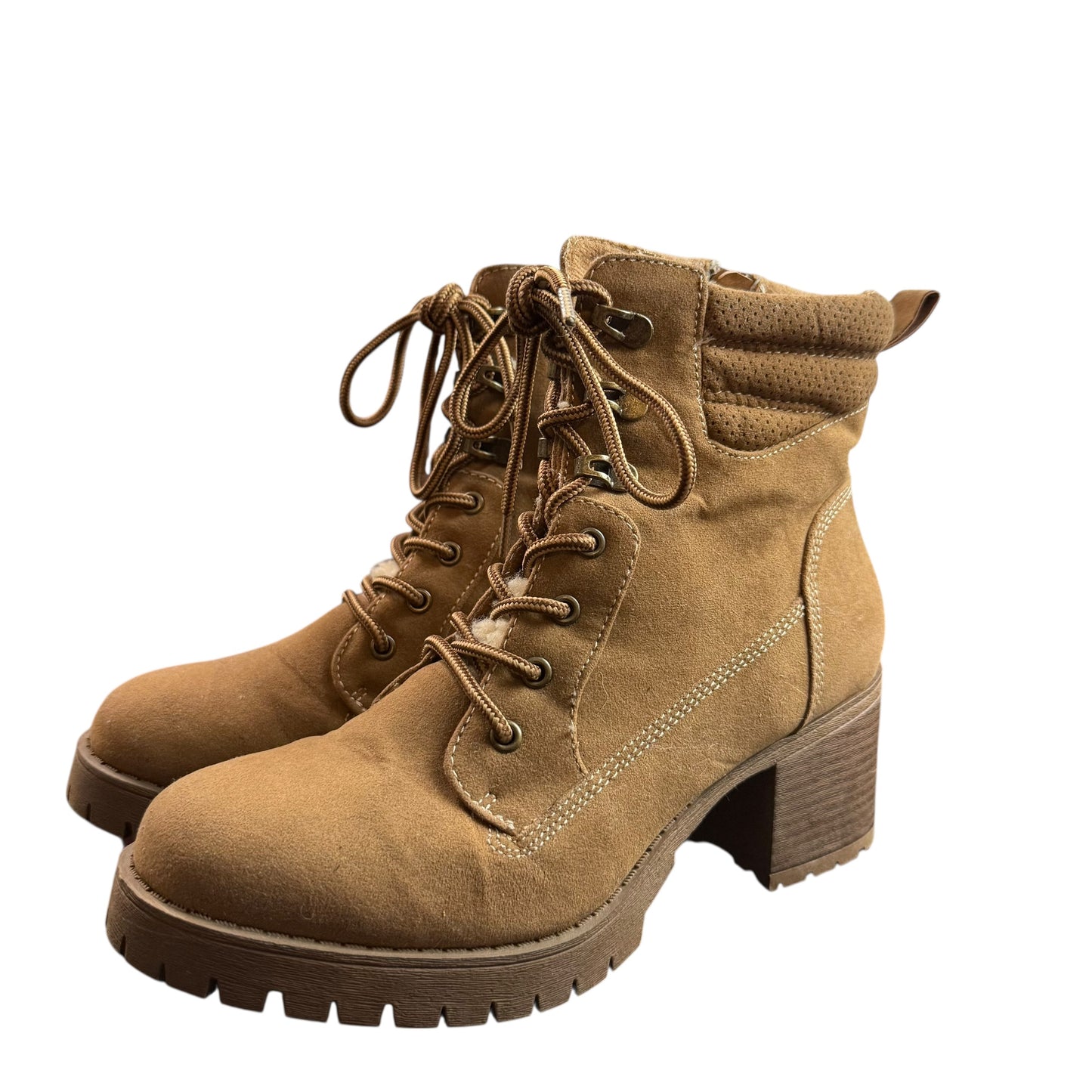 POP TAN HEELED COMBAT BOOTS HUMILITY 251 SZ 8M