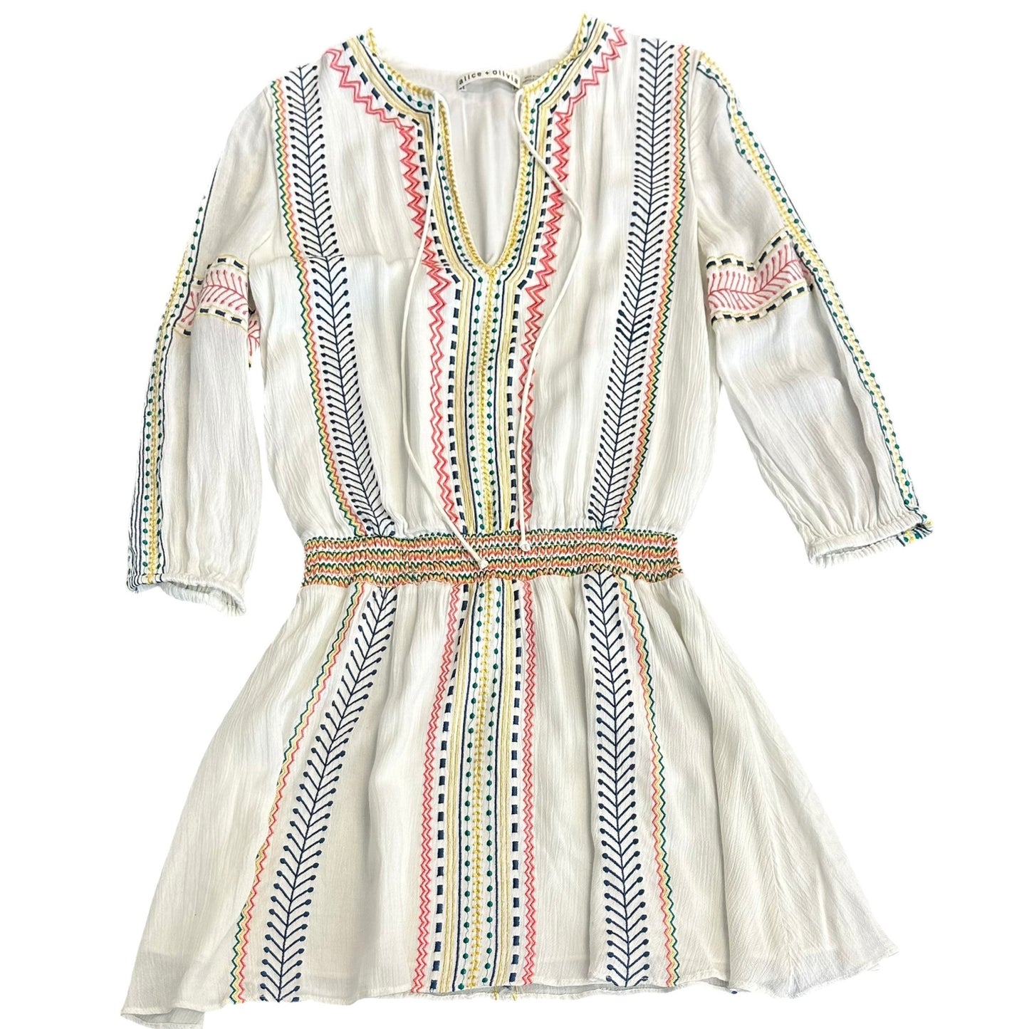ALICE & OLIVIA WHITE GAUZE EMBROIDERED DRESS SZ 0