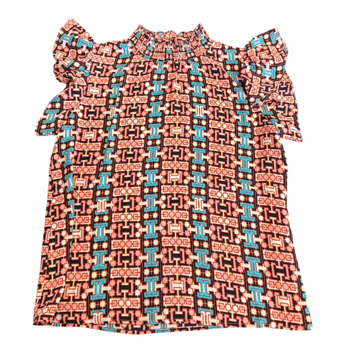 THML ORANGE PINK TURQUOISE BLOUSE 100 SMALL
