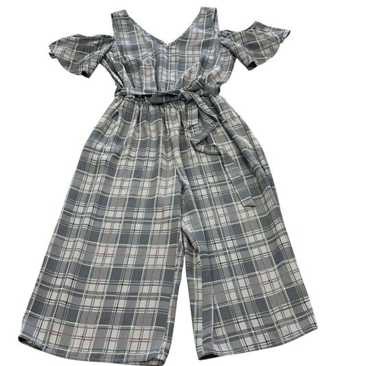 CHARMING CHARLIE GRAY PLAID CROPPED WIDE LEG JUMPSUIT 234 LARGE