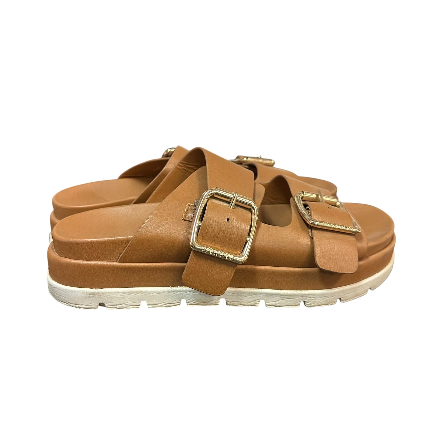 J SLIDES BROWN WHITE PLATFORM SANDALS 279 SZ 10