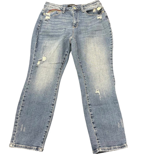 JUDY BLUE STRAIGHT JEANS RAINBOW EMBROIDERED SZ 14
