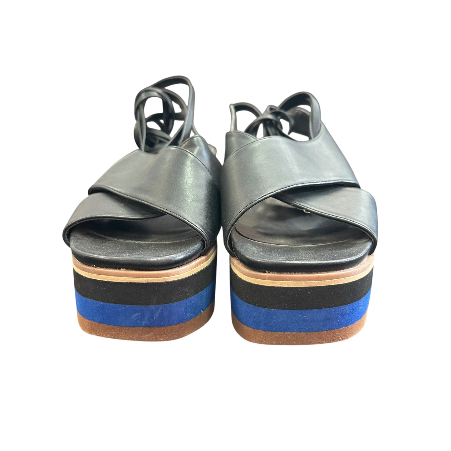 SHU SHOP BLACK BLUE PLAFORM SANDALS LACE UP 100 SZ 9