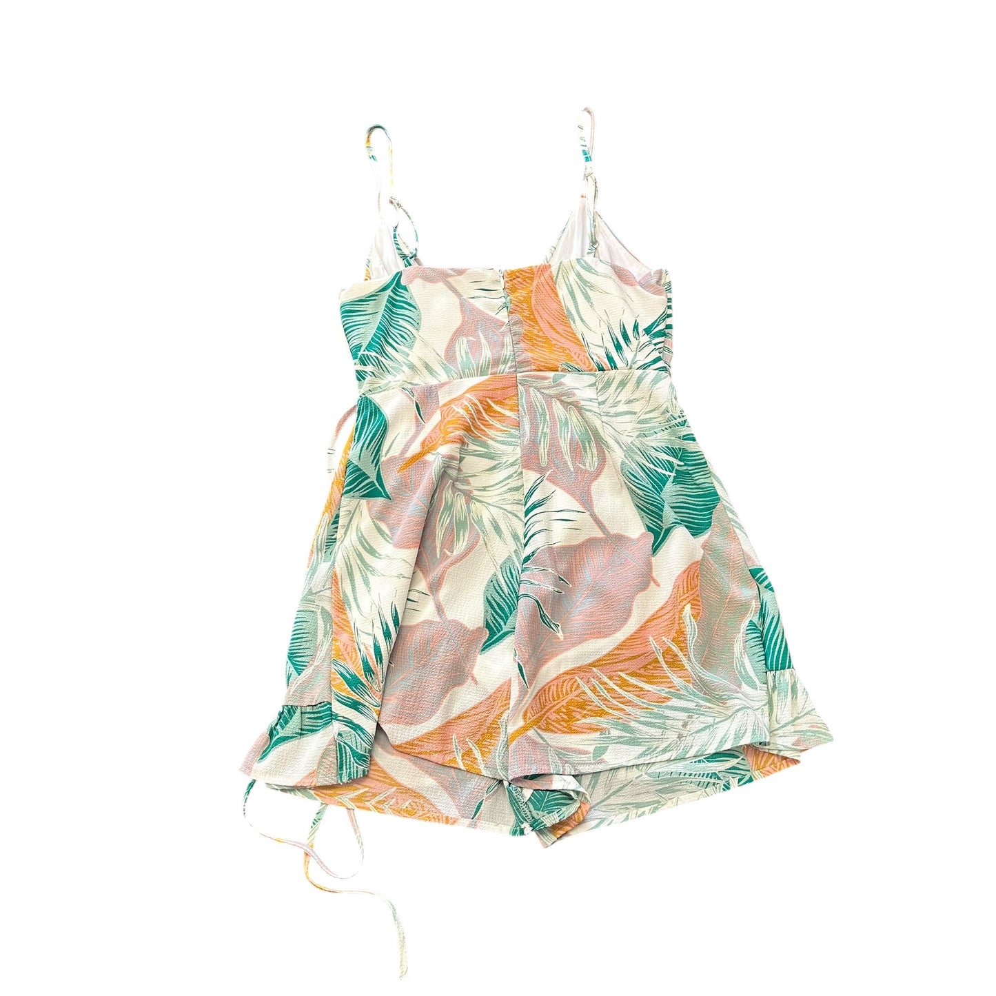 BLUE BLUSH TROPICAL LEAF ROMPER RUFFLE NWOT 158 SMALL