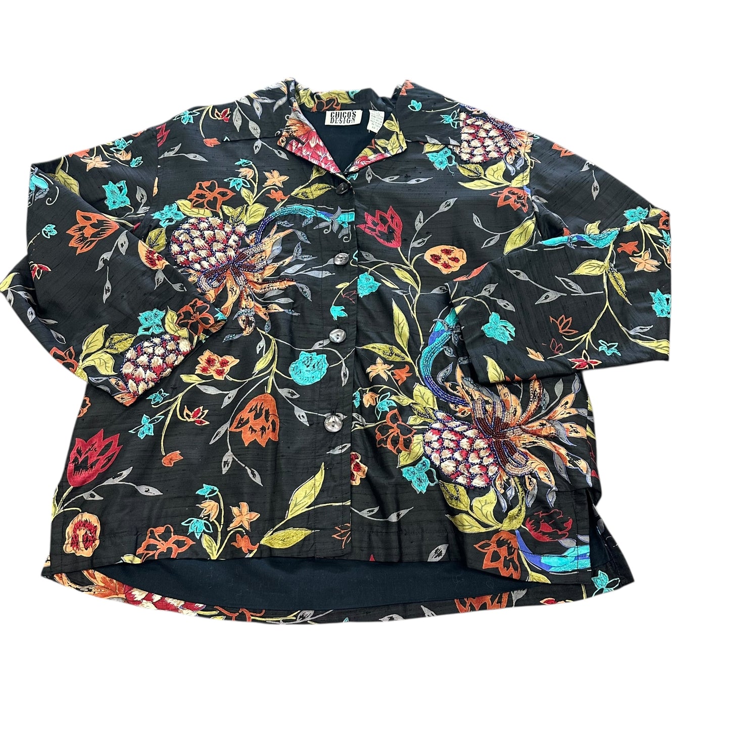 VINTAGE CHICOS BLACK SILK BEADED JACKET 180 MEDIUM