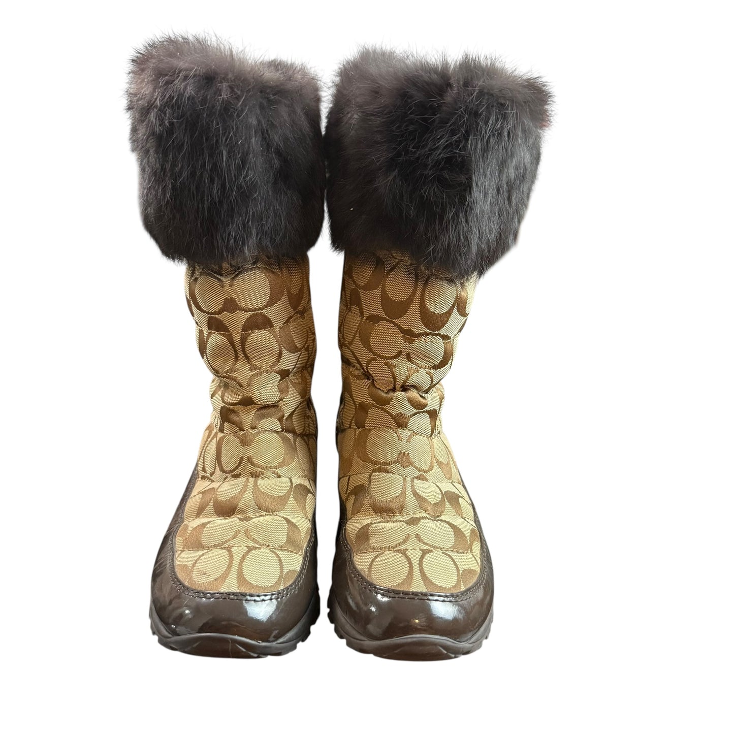 COACH JOYOUS SIGNATURE WINTER BOOTS BROWN SZ 7.5