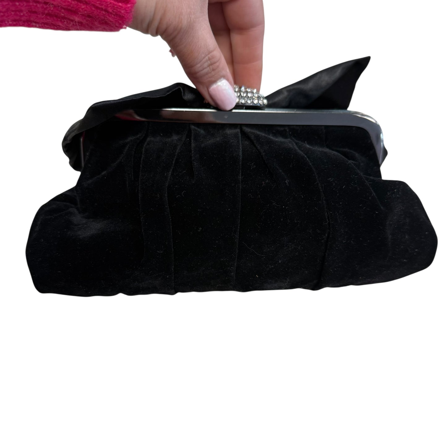 NEIMAN MARCUS BLACK VELVET PURSE W SATIN BOW SHOULDER STRAP 249