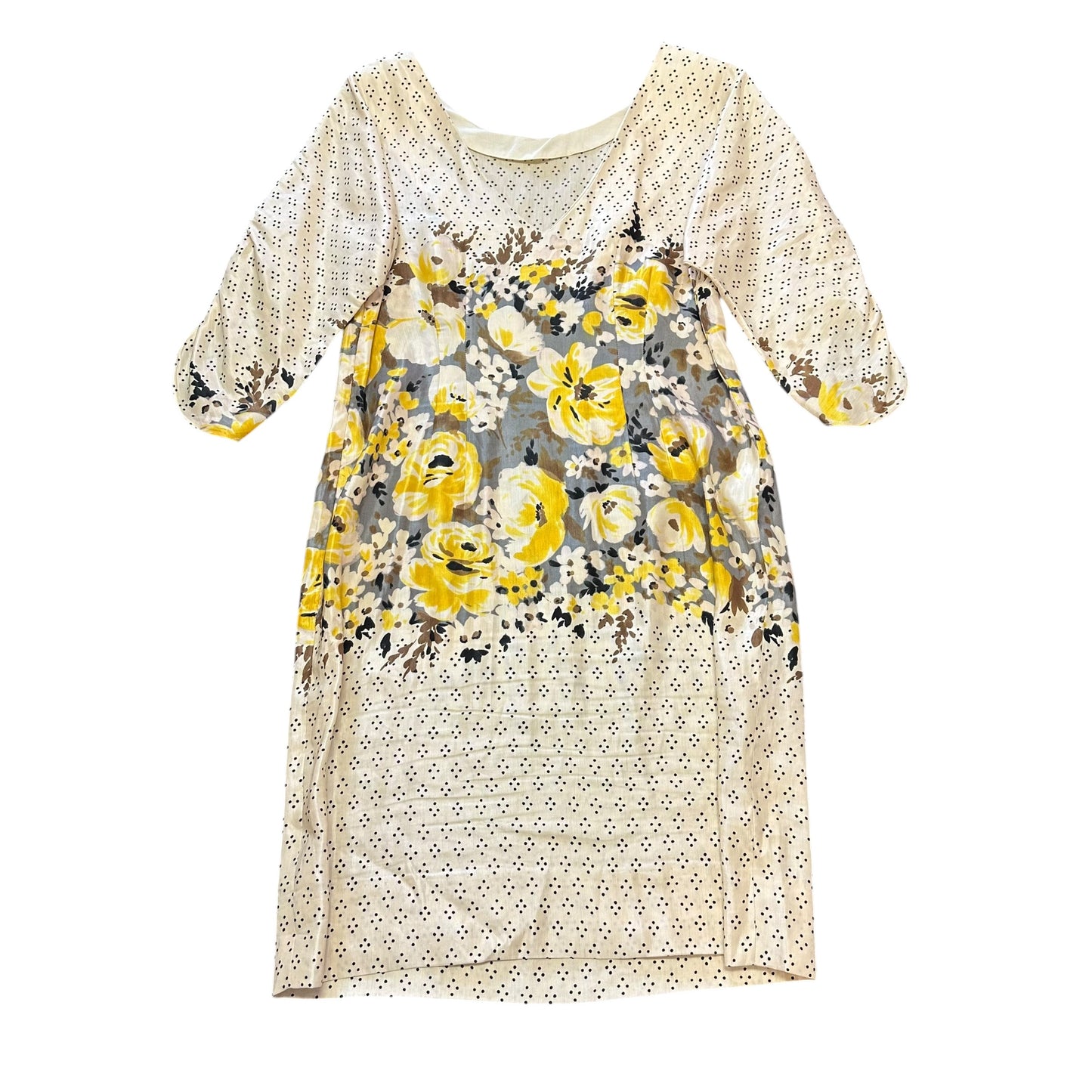 MEADOW RUE ANTHROPOLOGIE BEIGE FLORAL DRESS 100 SZ 8