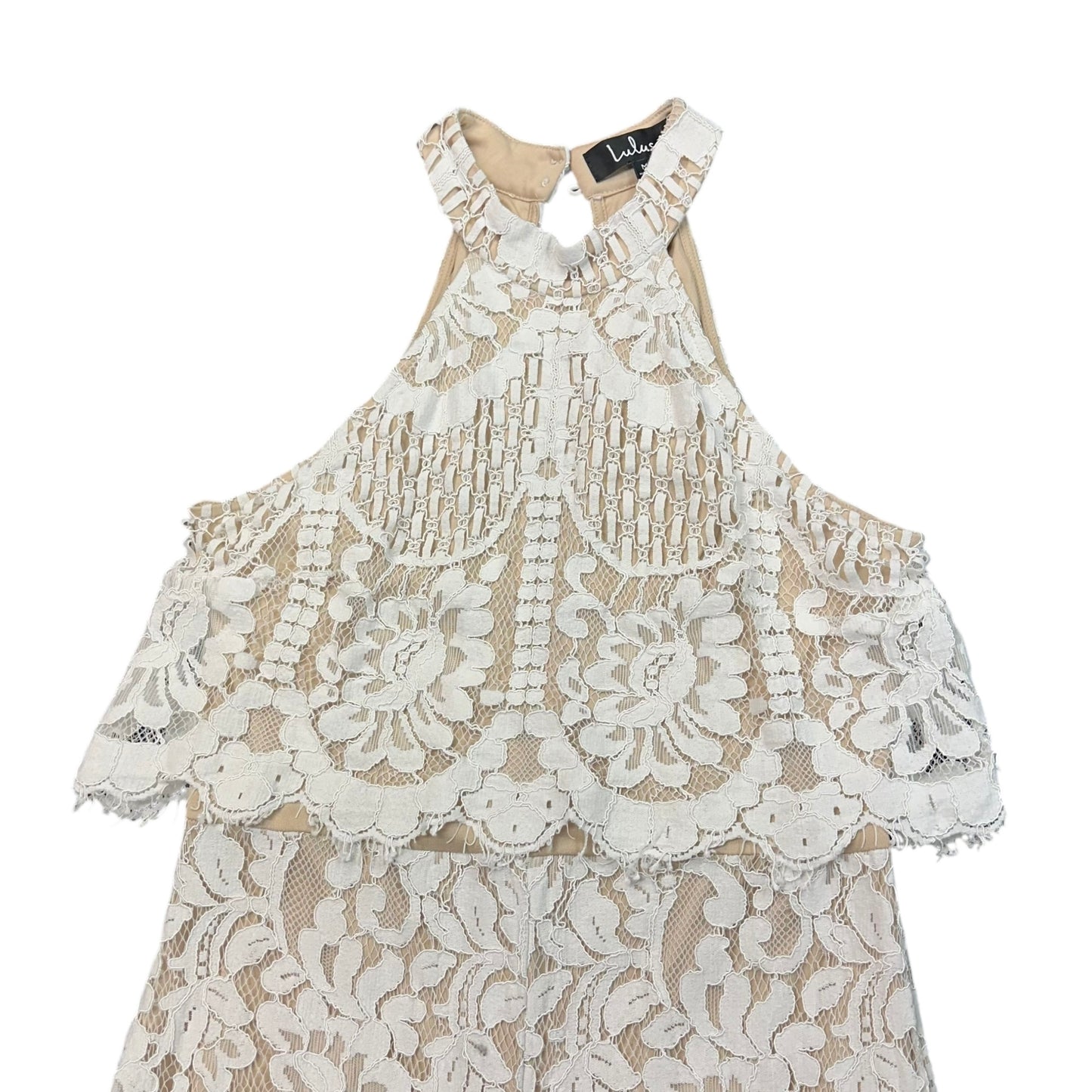 LULUS WHITE LACE WIDE LEG JUMPSUIT 100 MEDIUM