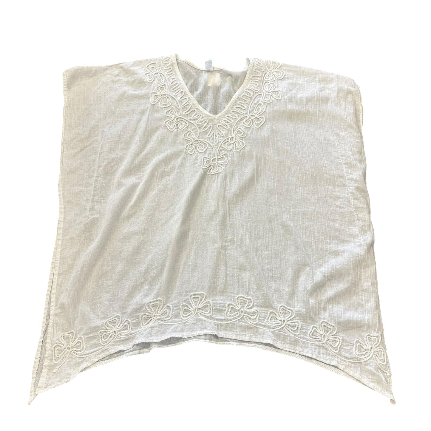 INDIA BOUTIQUE WHITE EMBROIDERED V NECK SWIMSUIT COVERUP 100 FREE SIZE