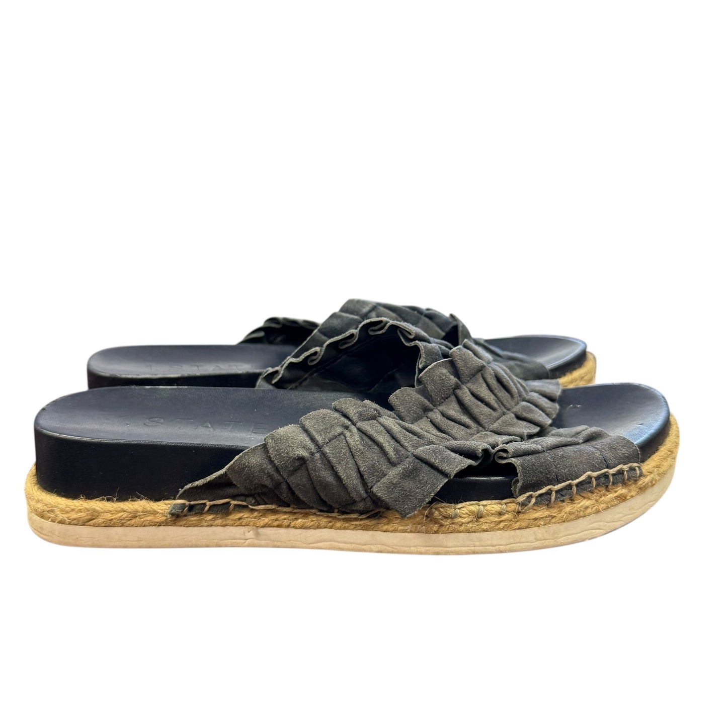 1.STATE SALYN RUFFLE SUEDE ESPADRILLE SLIDE SANDALS NAVY SZ 8.5