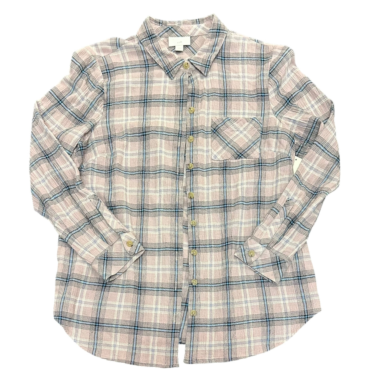 J JILL PURPLE PLAID TEXTURED BUTTON UP BLOUSE 38 SMALL PETITE