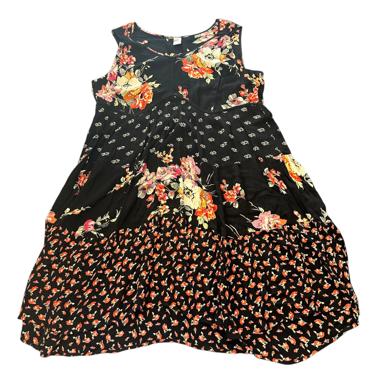 BILA BLACK FLORAL GAUZE DRESS SLEEVELESS 169 LARGE
