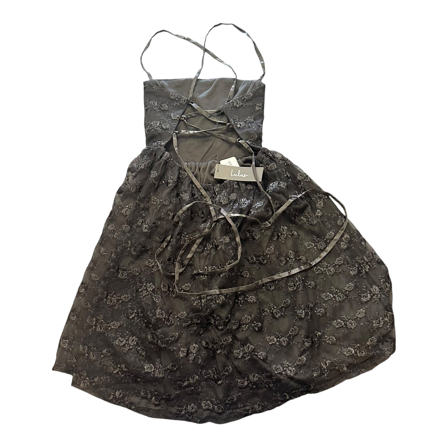 LULUS BLACK FLORAL EMBROIDERED TULLE DRESS NWT 249 SMALL
