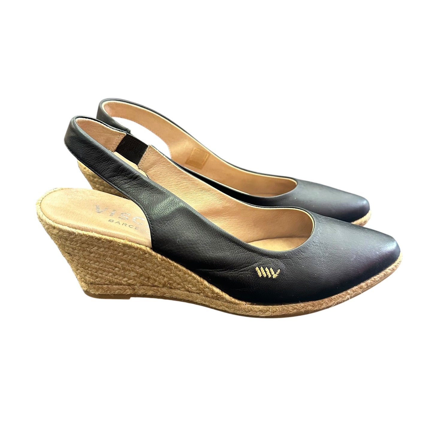 VISCATA PALOMERA CANVAS ESPADRILLE WEDGES BLACK LEATHER 214 SZ 8.5