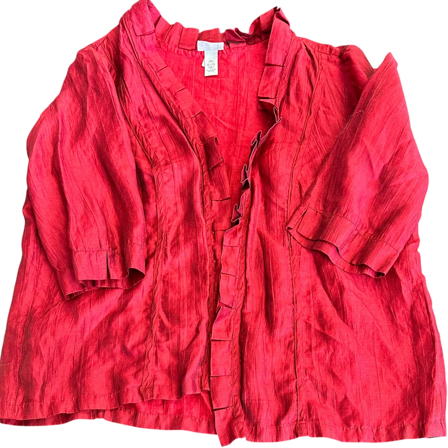 CATHERINES RED RUFFLE HEM LINEN BLEND JACKET 227 SZ 3X