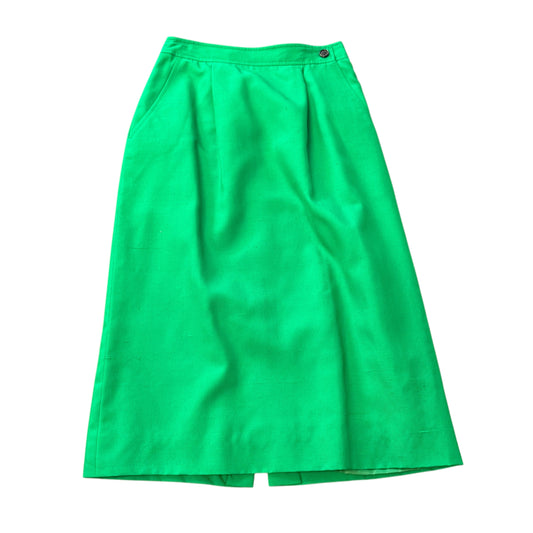 VINTAGE 100% SILK PENCIL SKIRT GREEN 100 SZ 4-6