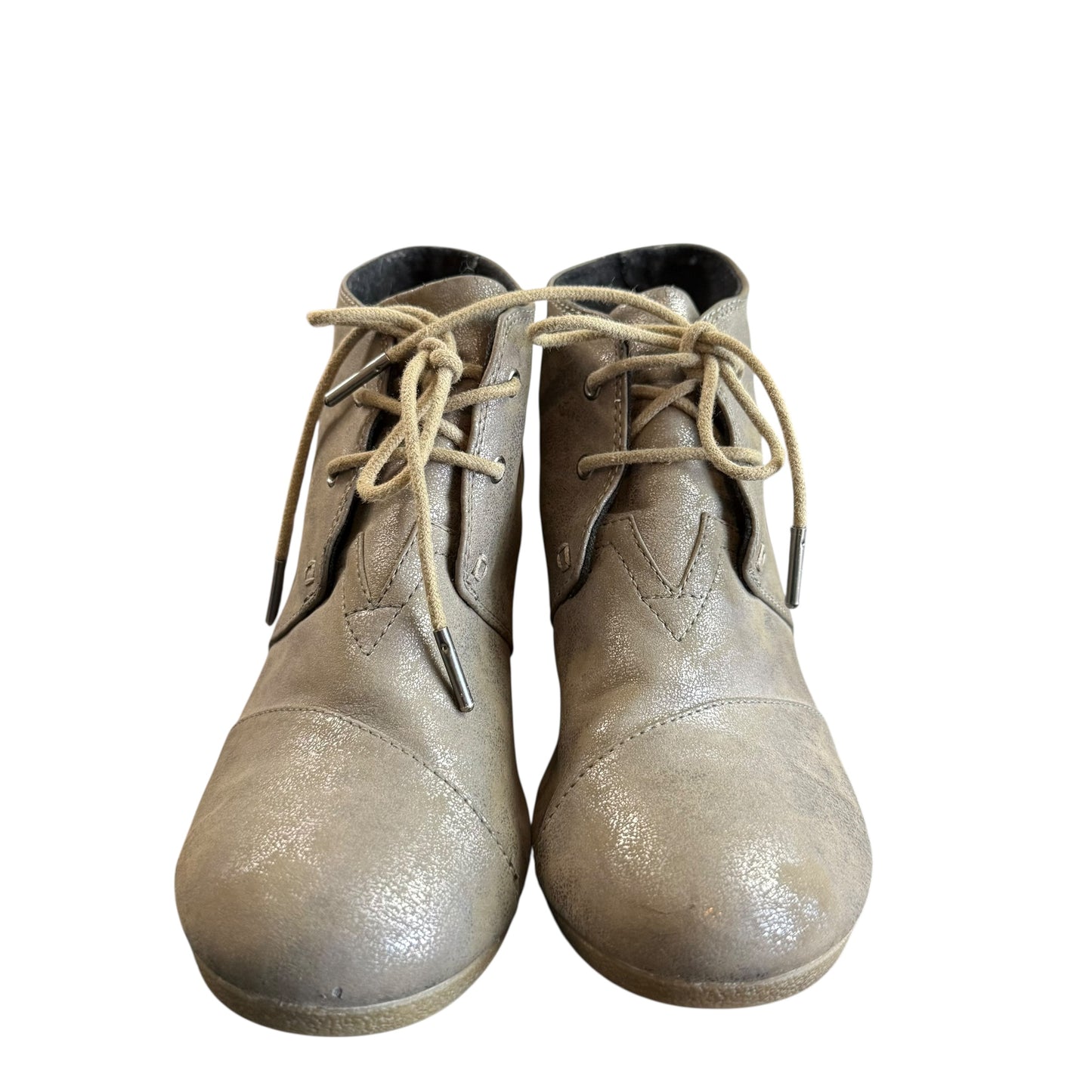 TOMS SILVER WEDGE ANKLE BOOTIES 38 SZ 9.5