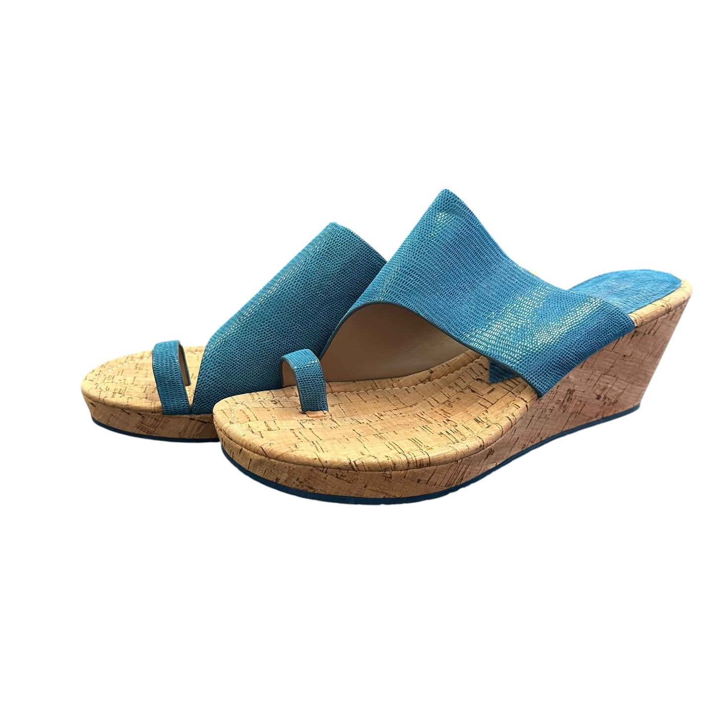 DONALD PLINER GYER BLUE CORK PLATFORM SANDALS 276 SZ 10