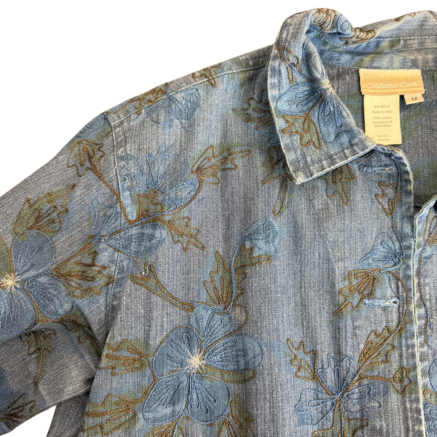 COLDWATER CREEK DENIM EMBROIDERED JACKET 100 MEDIUM