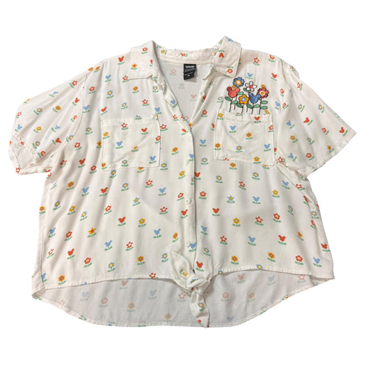 DISNEY HER UNIVERSE WHITE BUTTON UP FLORAL BLOUSE 100 L/XL