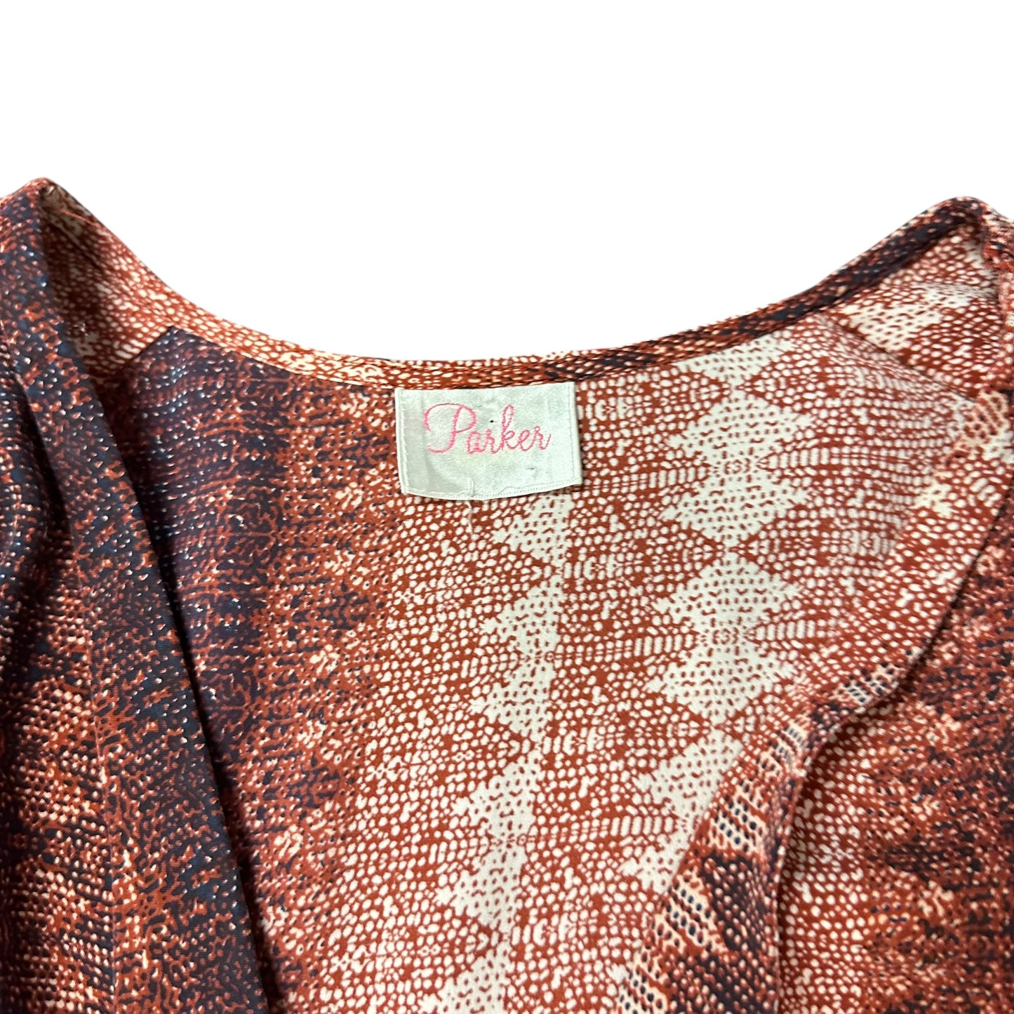 PARKER MAROON BEIGE 100% SILK DRESS 100 XS