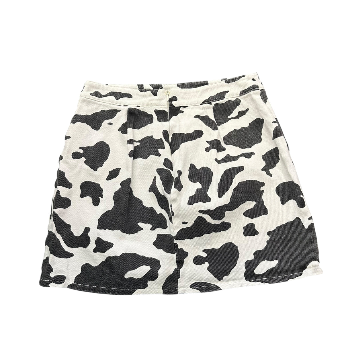 MILLENNIAL PINK COW PRINT BLACK WHITE DENIM MINI SKIRT 100 MEDIUM