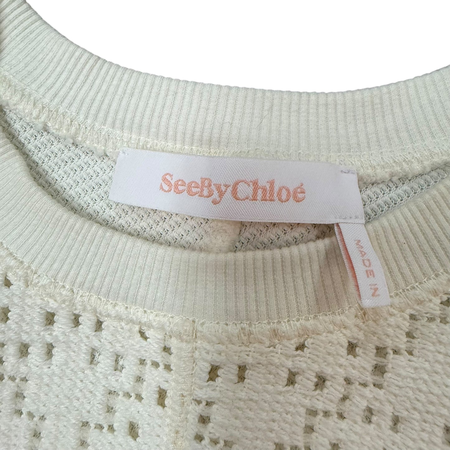 SEE BY CHLOE BEIGE OPEN KNIT CRYSTAL WHITE SWEATER 100 SMALL