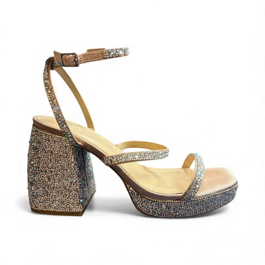 BETSEY JOHNSON DENNI RHINESTONE EMBELLISHED PLATFORM BLOCK SANDAL
HEEL SZ 8