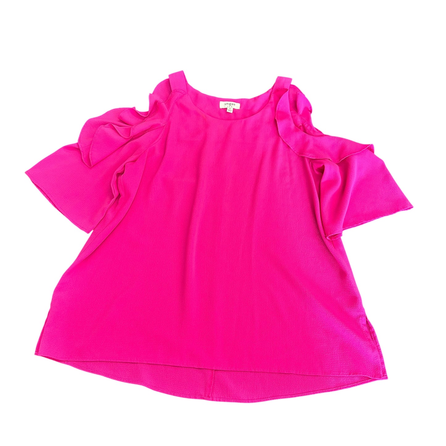 UMGEE PINK OPEN SHOULDER RUFFLE BLOUSE 14 SMALL