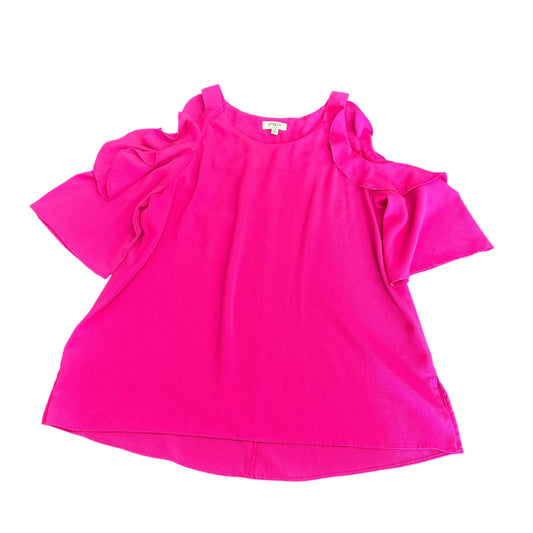 UMGEE PINK OPEN SHOULDER RUFFLE BLOUSE 14 SMALL