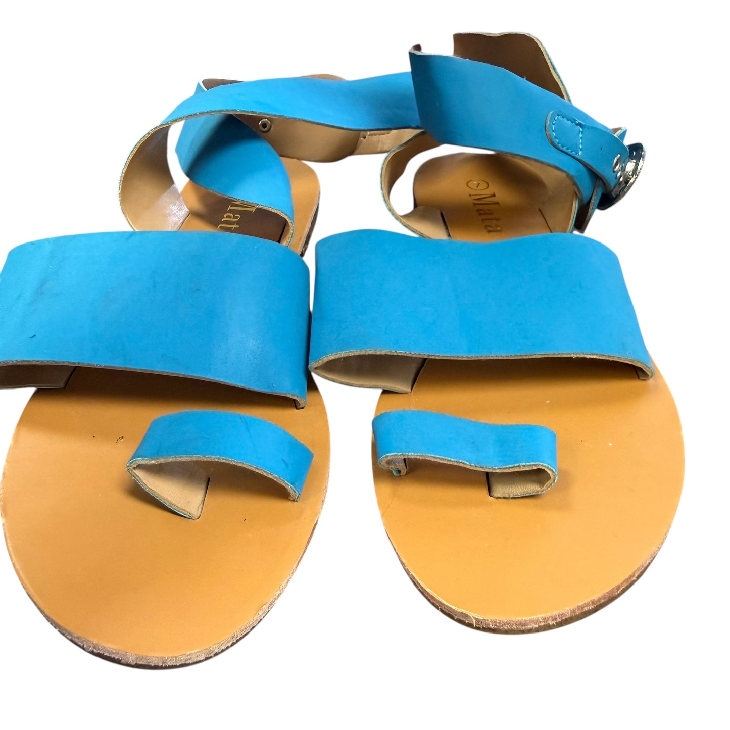 MATA BLUE SILVER WESTERN FLAT SANDALS SZ 7