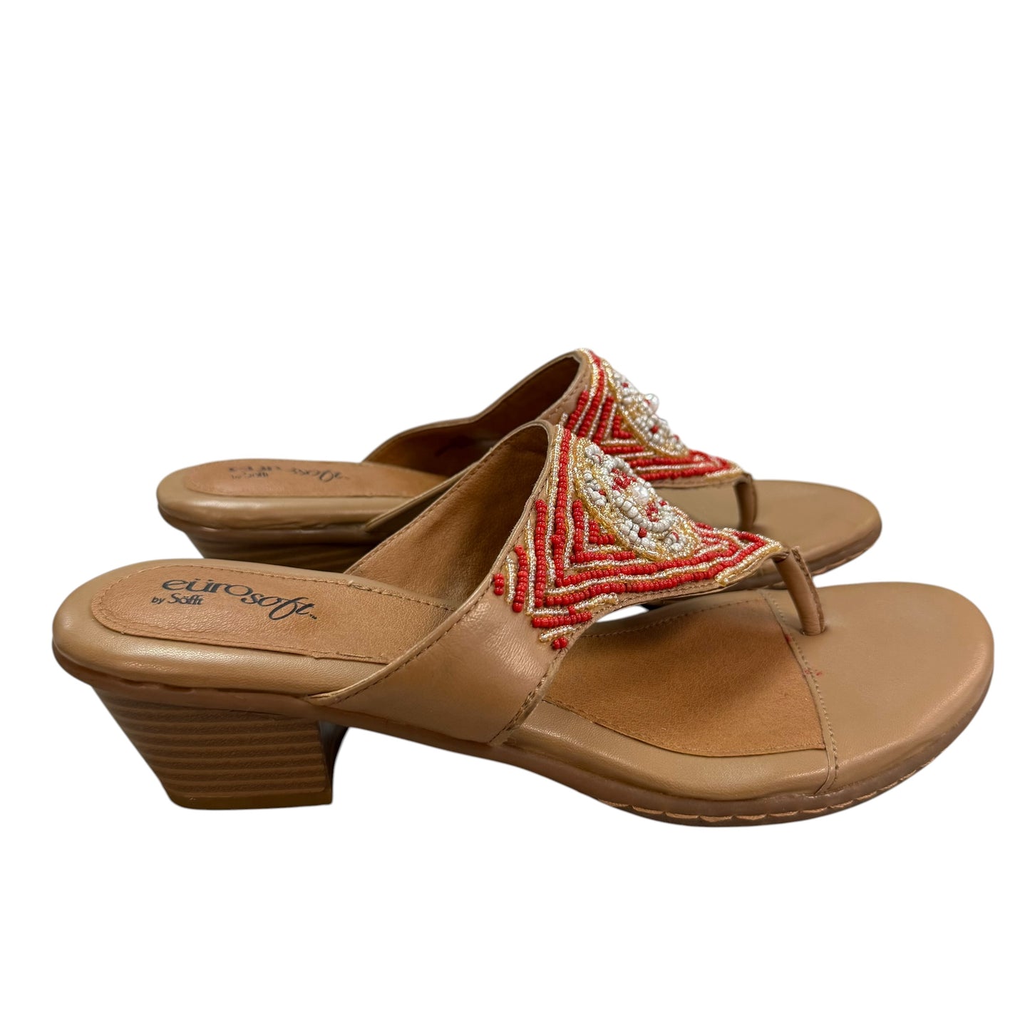 EUROSOFT BY SOFT TAN ORANGE BEADED WEDGE SANDALS 100 SZ 9.5