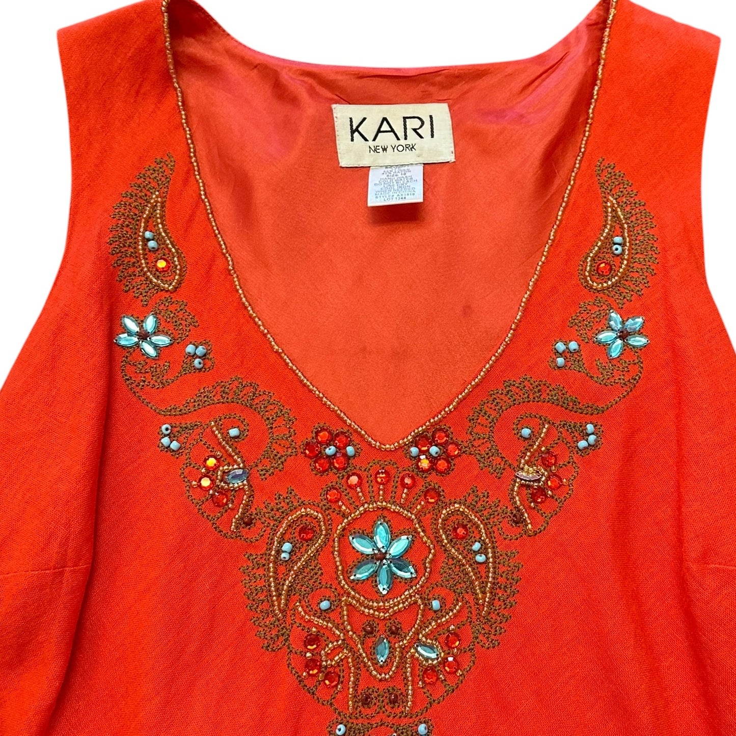KARI ORANGE LINEN BLEND MIDI DRESS VINTAGE Y2K 100 SZ 10/MED