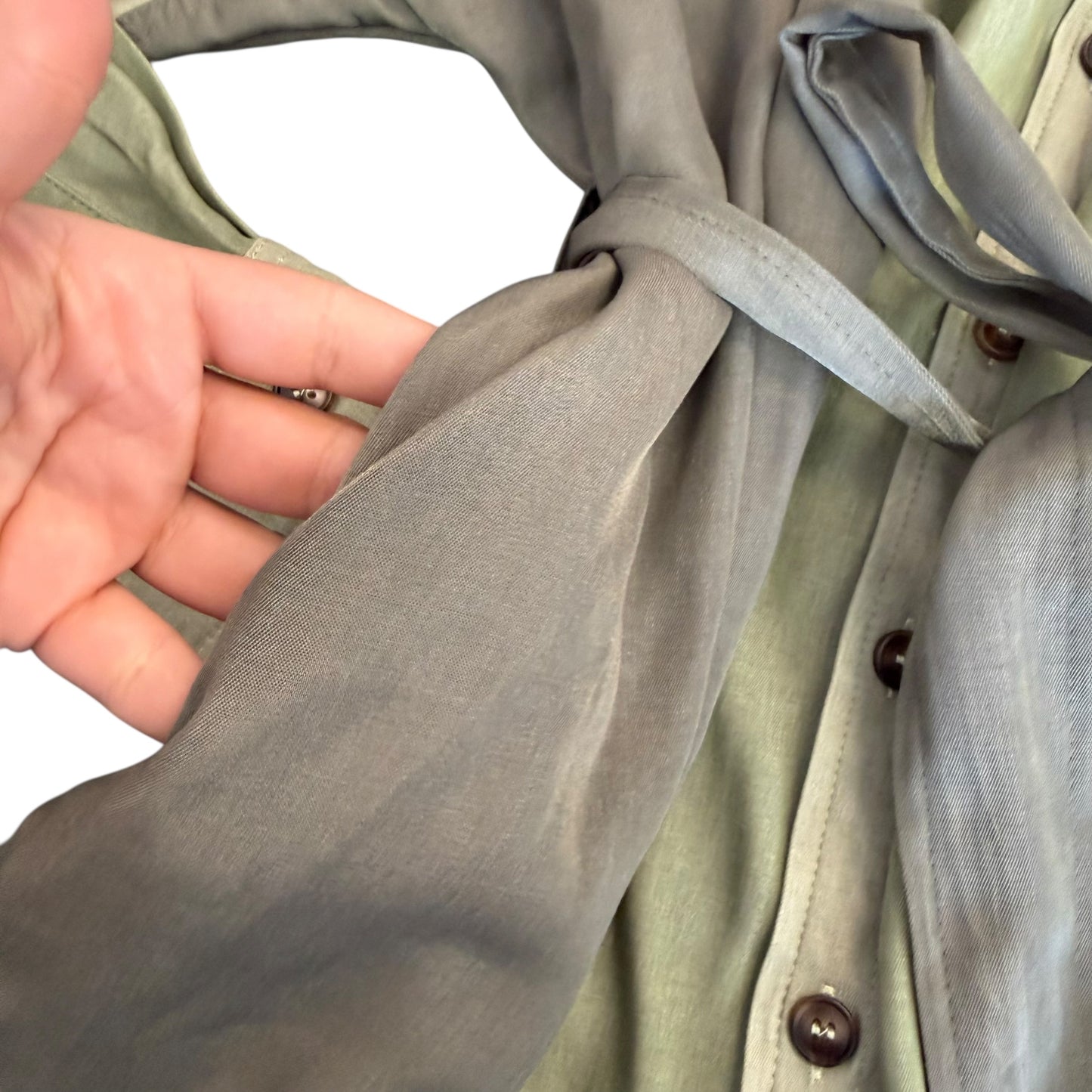 ANNIEWEAR GREEN COLORBLOCK CHAMBRAY DRESS 100 LARGE