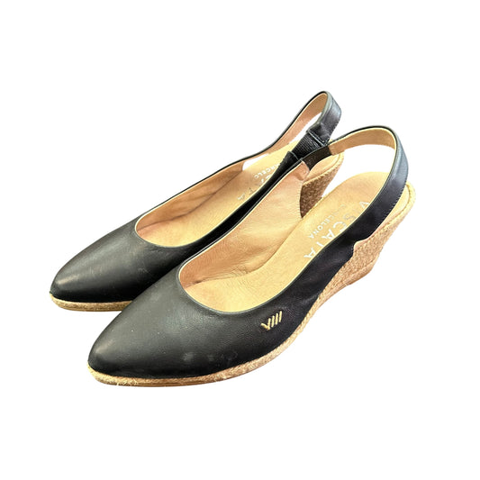 VISCATA PALOMERA CANVAS ESPADRILLE WEDGES BLACK LEATHER 214 SZ 8.5