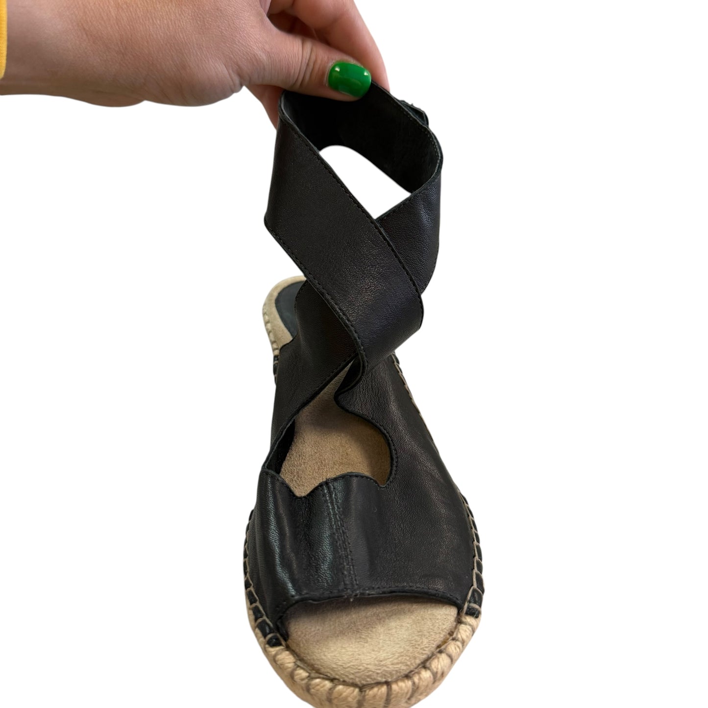 JOHNSTON & MURPHY BLACK LEATHER ESPADRILLE WEDGES NWOT 100 SZ 7