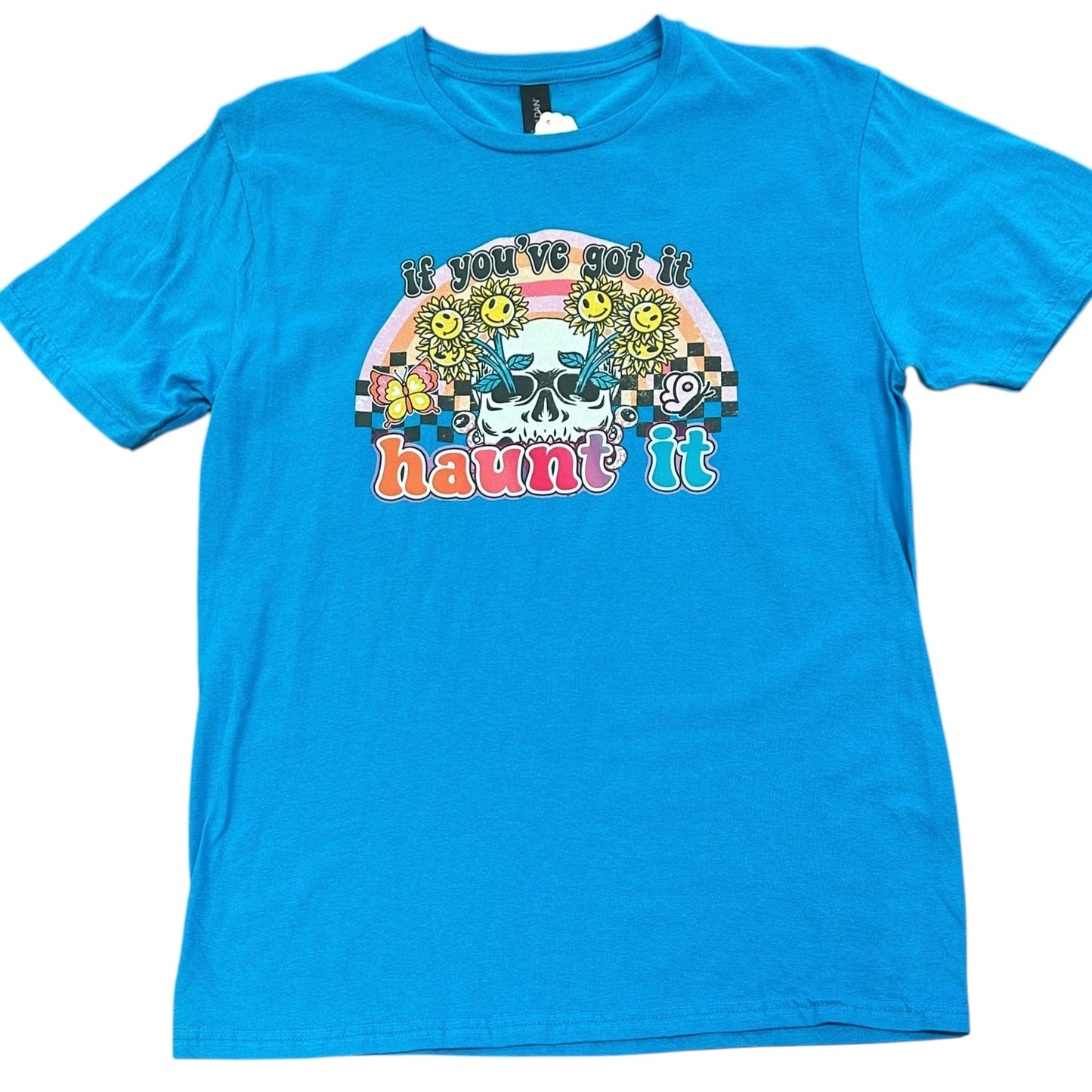 IF YOU'VE GOT IT HAUNT IT BLUE TSHIRT 100 MEDIUM