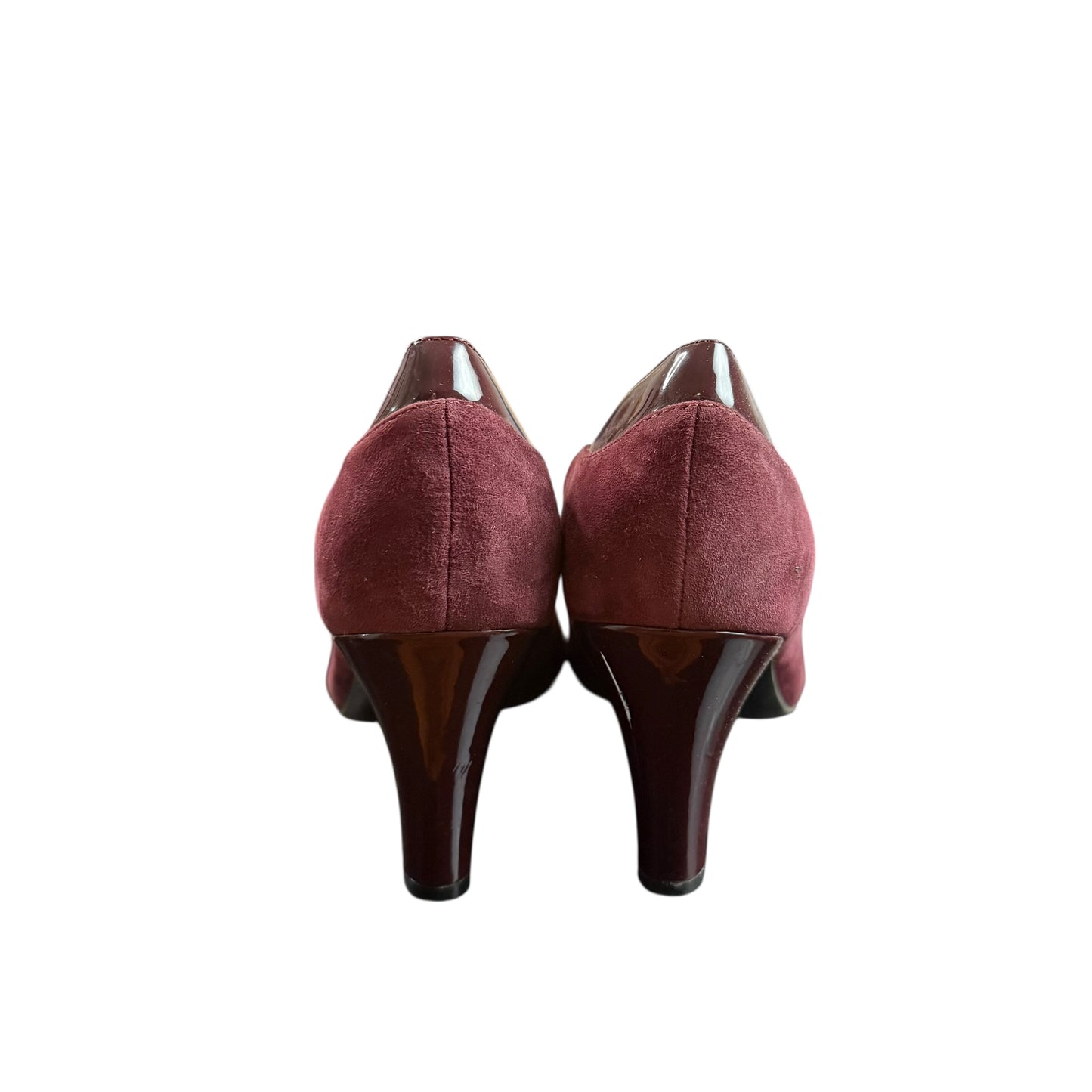 GIANNI BINI BURGUNY SUEDE PEEP TOE HEELS 220 9M
