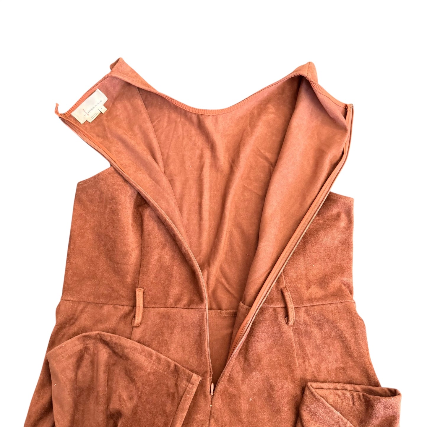 ANTHROPOLOGIE FAUX SUEDE BROWN JUMPSUIT 100 LARGE
