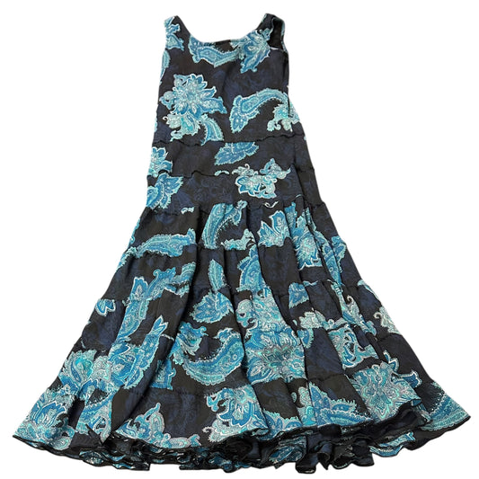 CHICOS NAVY TEAL PAISLEY TIERED DRESS 276 SZ 2