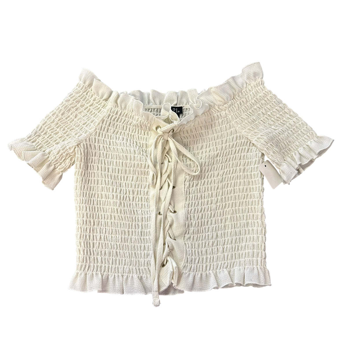 RUE21 BEIGE SMOCKED BLOUSE 82 MEDIUM
