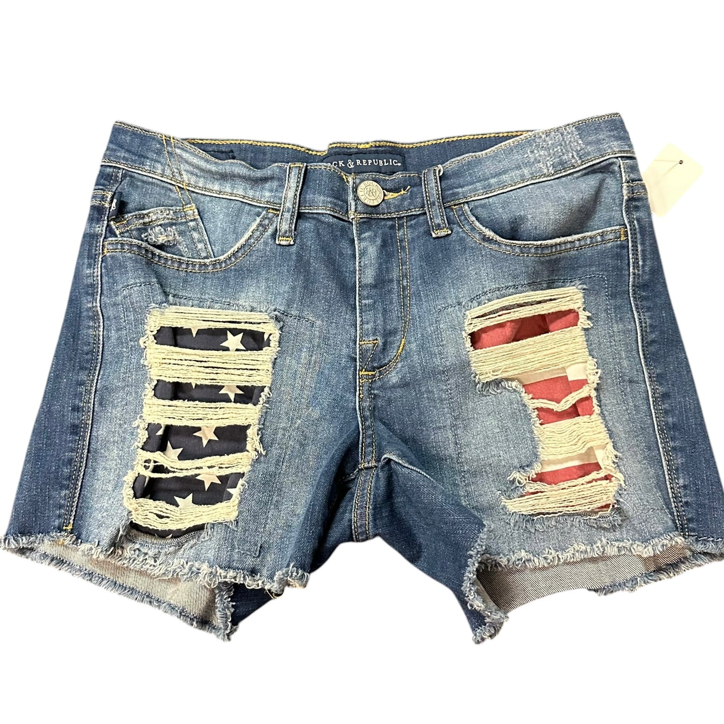 ROCK & REPUBLIC USA FLAG DENIM CUT OFF SHORTS 15 SZ 10