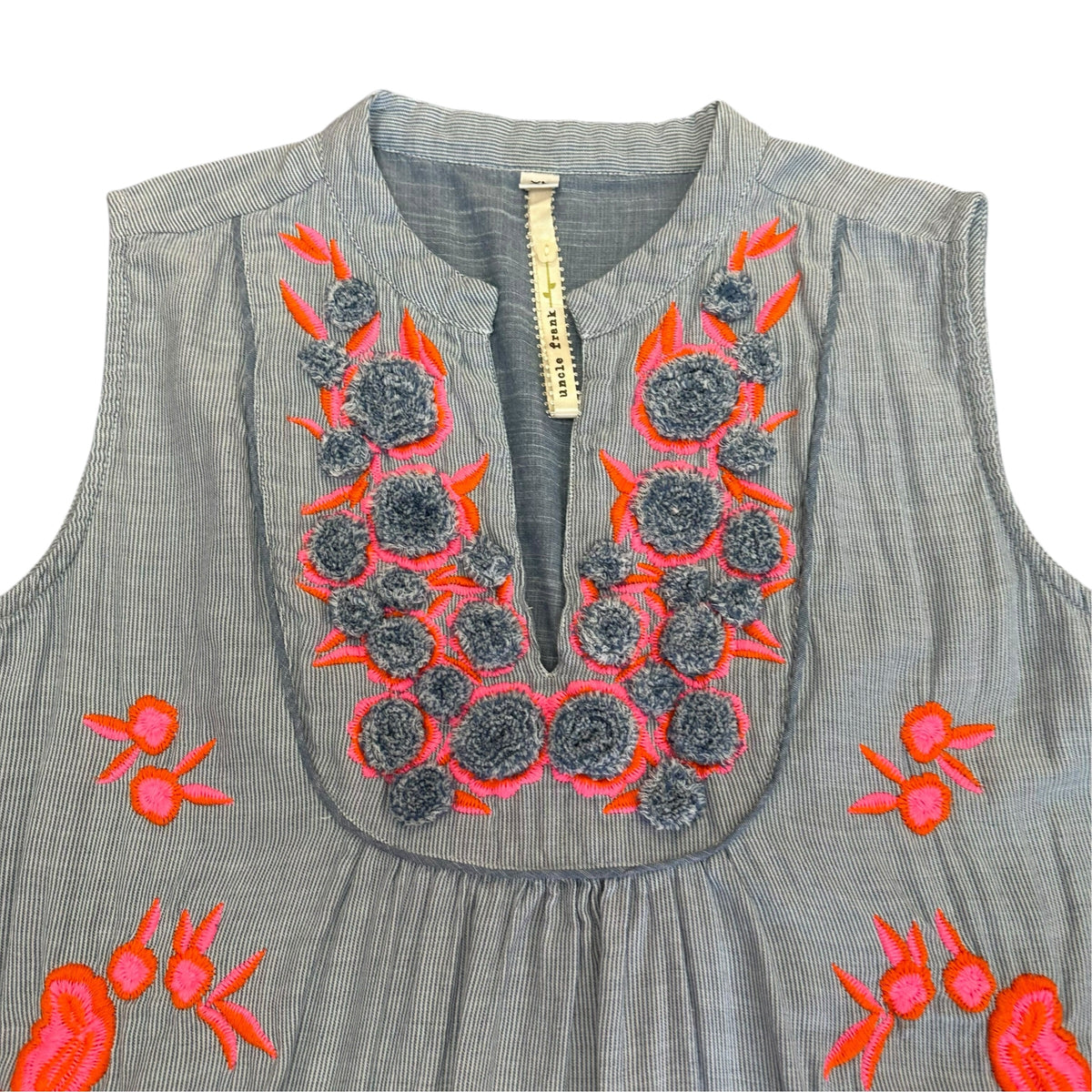 UNCLE FRANK BLUE WHITE STRIPED DRESS NEON EMBROIDERY 298 XL