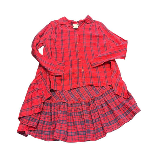 J&M RED NAVY PLAID TUNIC BUTTON UP 100 MEDIUM