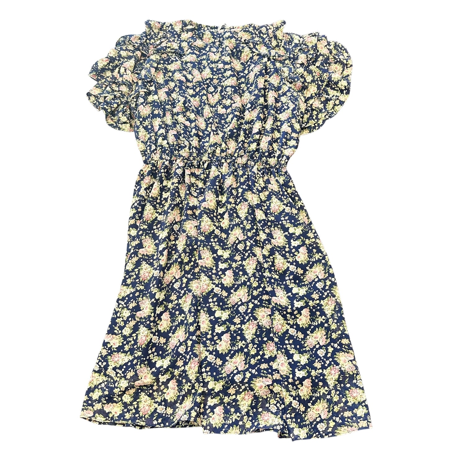 DAVI & DANI NAVY FLORAL DRESS RUFFLE NWT SMALL