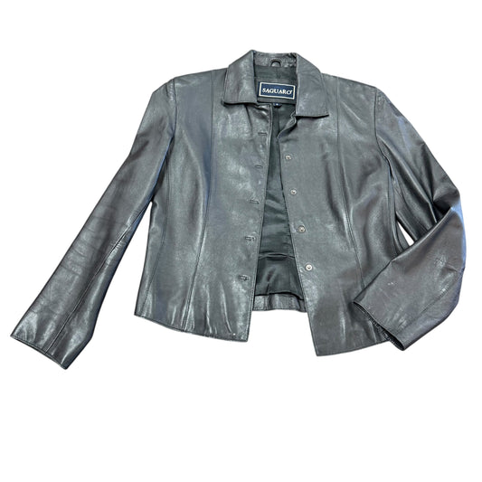 SAGUARO BLACK SNAP BUTTON UP JACKET LINED LEATHER 100 SMALL