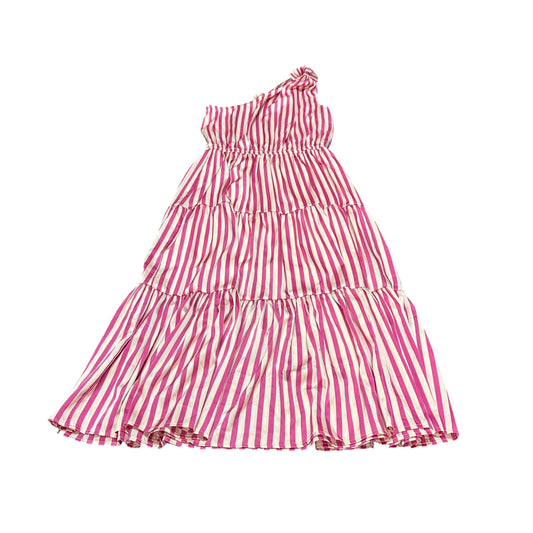 ENTRO PINK WHITE STRIPED ONE SHOULDER DRESS 100 LARGE