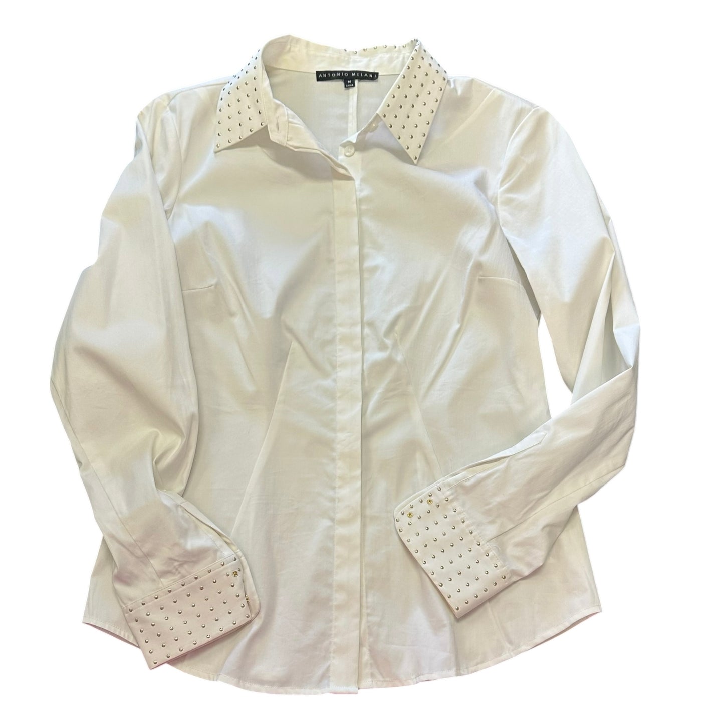 ANTONIO MELANI WHITE BUTTON UP BLOUSE STUDDED 100 SZ 12