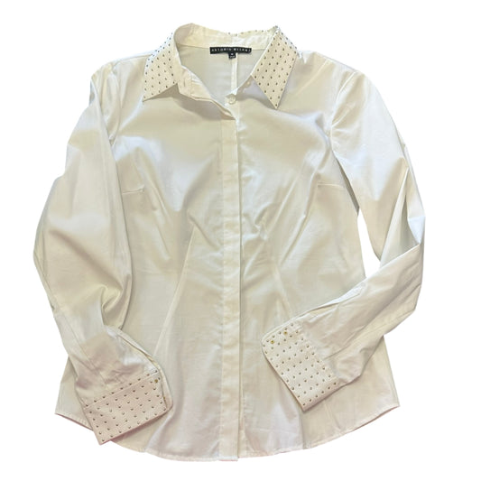 ANTONIO MELANI WHITE BUTTON UP BLOUSE STUDDED 100 SZ 12
